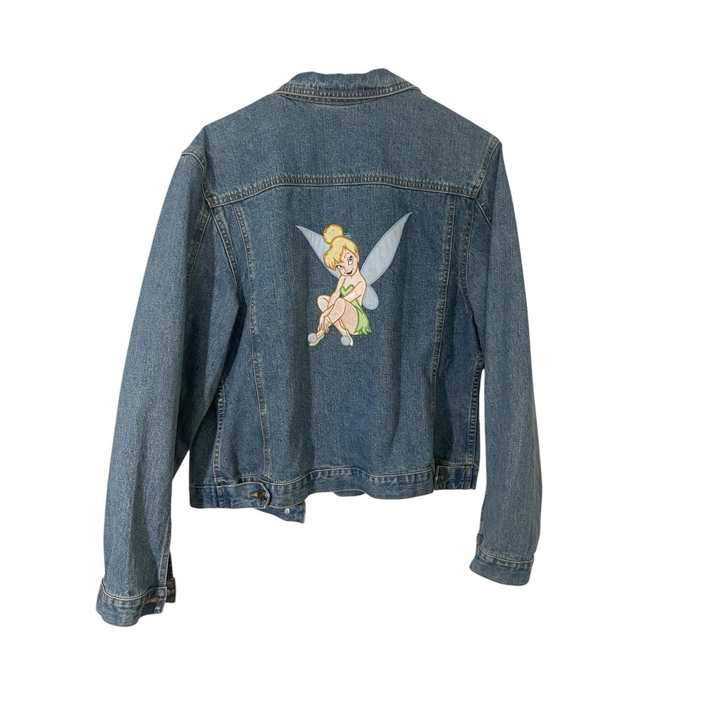 Vintage Disney Tinkerbell Embroidered Denim Trucker Jacket Women's Large Y2K